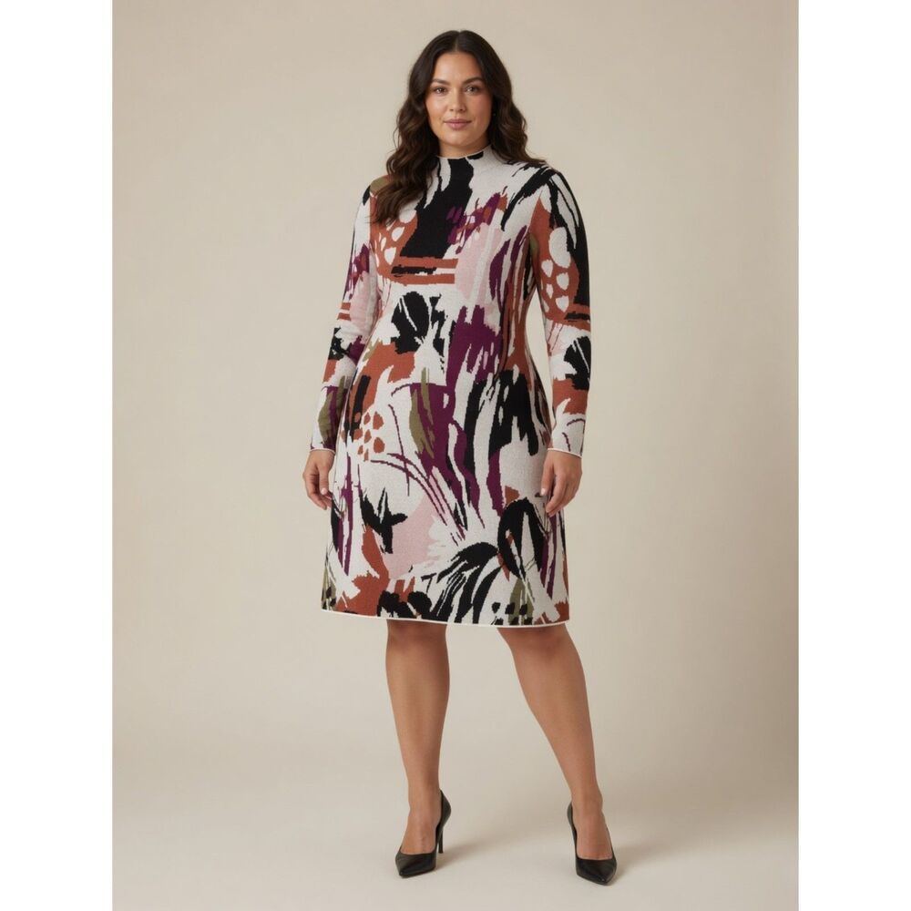 Eloquii Elements Abstract Sweater Dress 18/20 Cozy Fall A-Line Stretch Artsy
